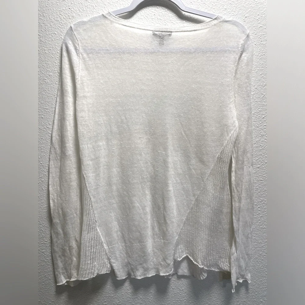 Eileen Fisher Hemp Blend Knit Sheer Long Sleeve Blouse Italian Yarn White Small - Picture 2 of 8